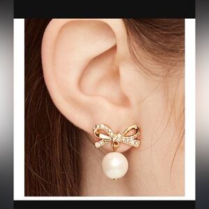 Kate Spade Gold Bow Earrings with Pearl Drop